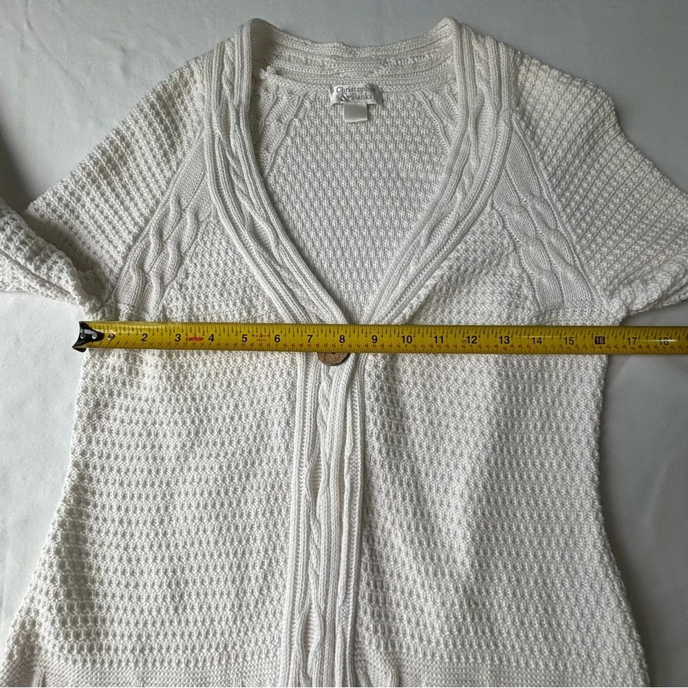 Christopher & Banks White Cardigan with Cable Knit Design
